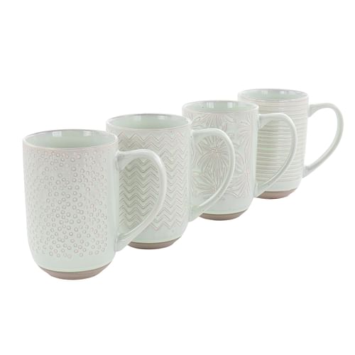 Laurie Gates Madrina 4 Piece 19 Ounce Stoneware Assorted Designs Mug Set in Mint - Free Shipping