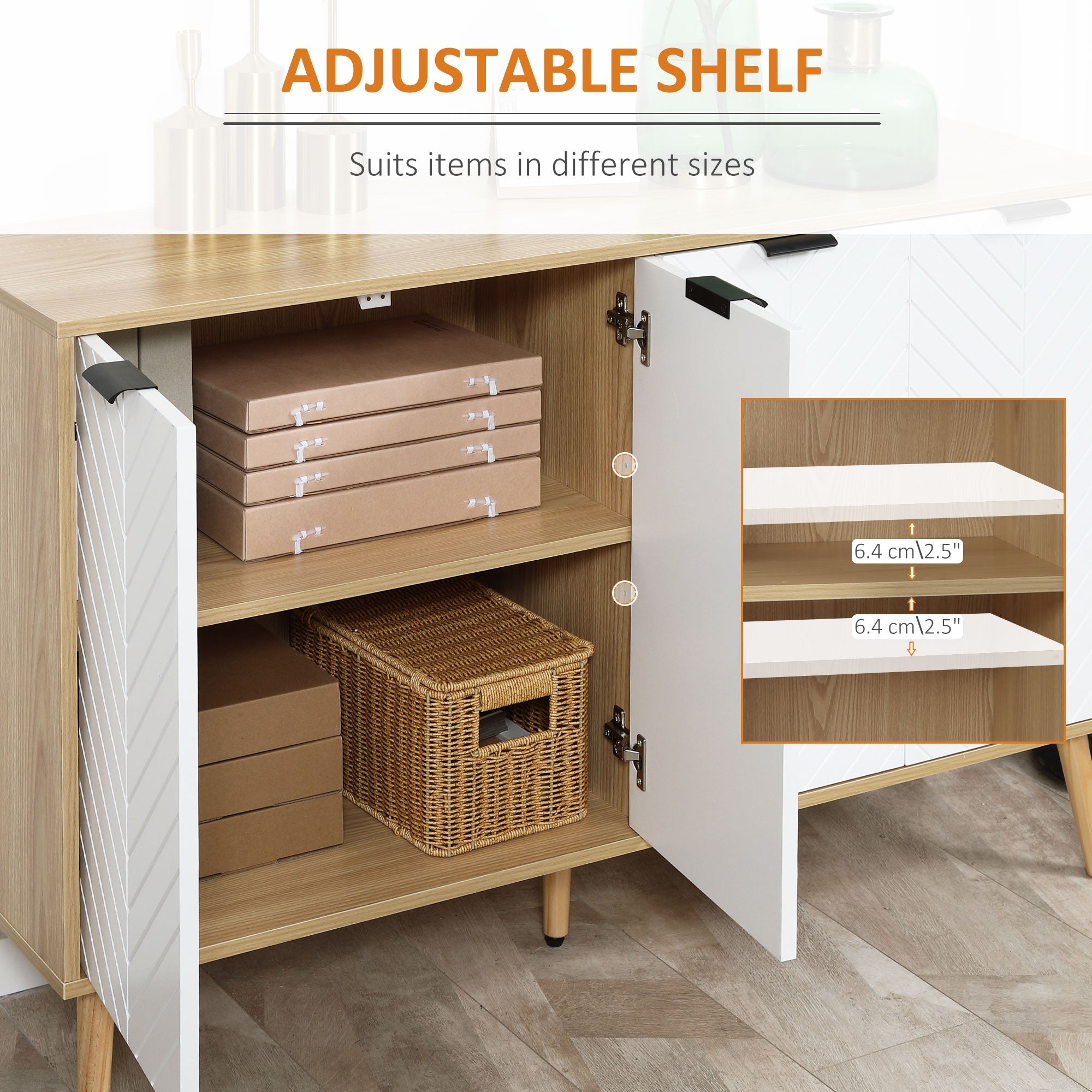 HOMCOM Sideboard Cabinet Dining Room Modern Design Adjustable Shelves White Stylish Storage Furniture