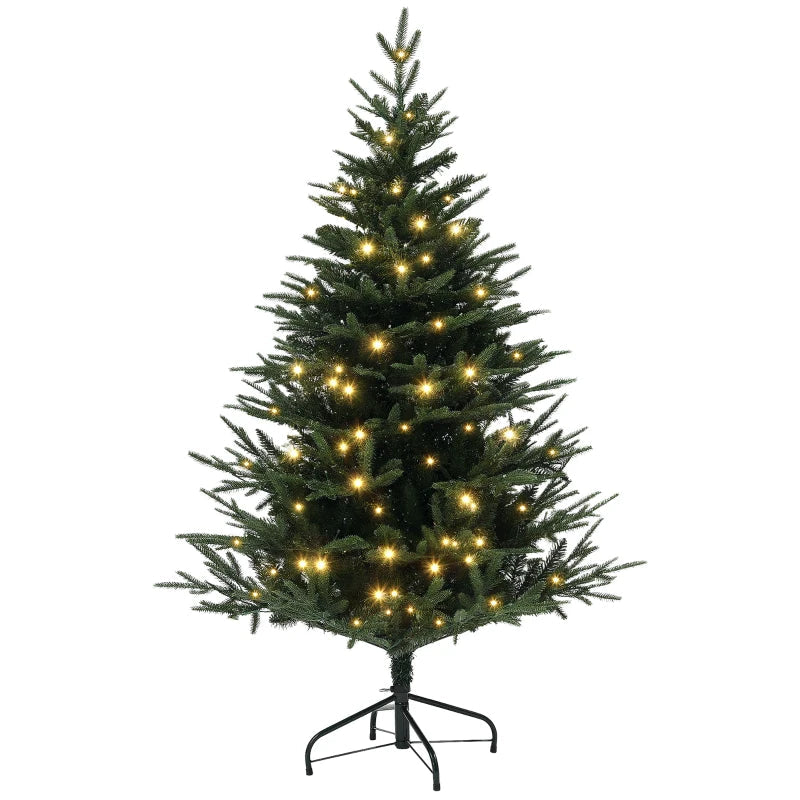 HOMCOM 6ft Prelit Artificial Christmas Tree – 1022 Branch Tips, Warm White LED Lights, Steel Base, Hinged Auto-Open Design