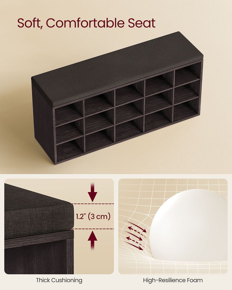 VASAGLE Shoe Bench with Cushion,15 Compartments