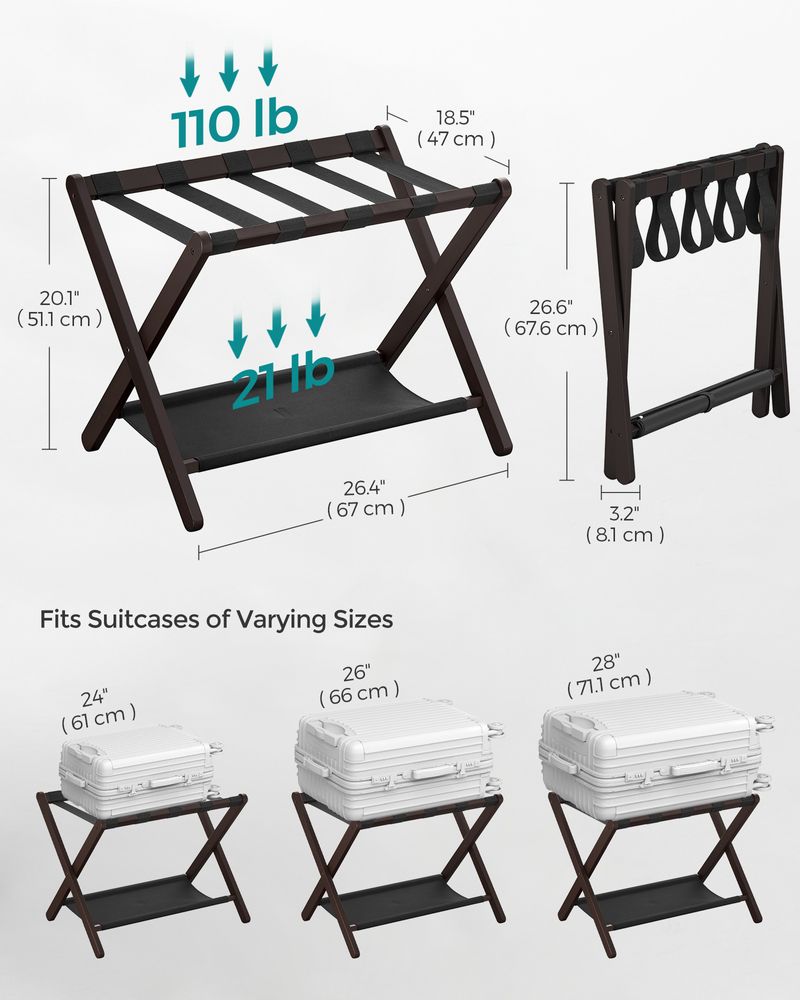 SONGMICS Folding Suitcase Stand with Storage Shelf