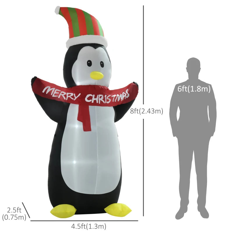 HOMCOM 8FT Inflatable Christmas Penguin, LED Lighted Blow Up Holiday Decoration for Indoor & Outdoor Yard Display