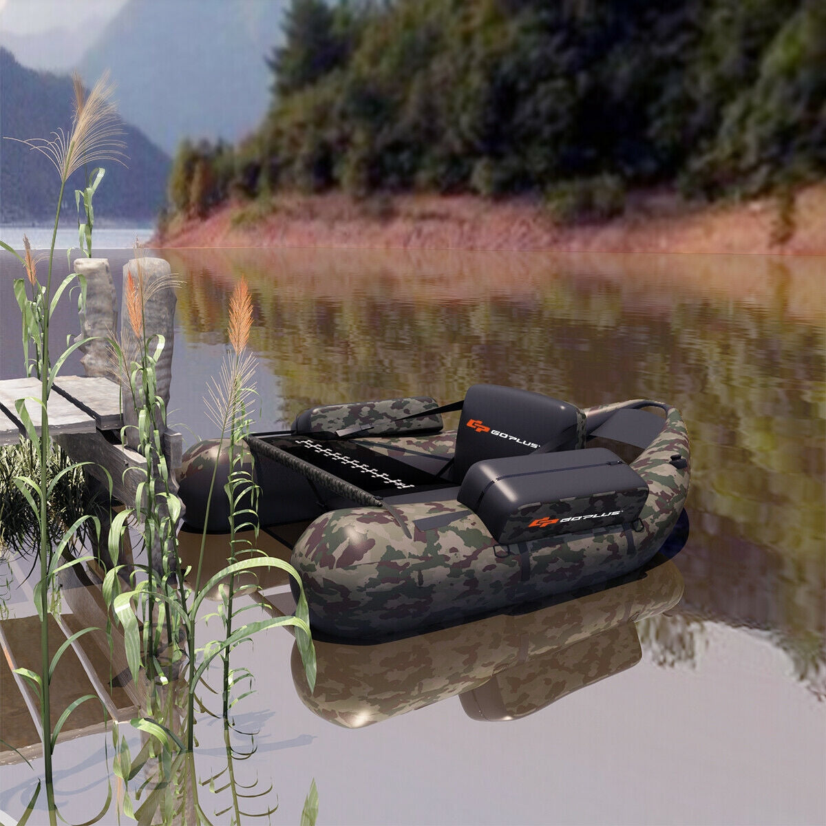 Inflatable Fishing Float Tube with Pump Storage Pockets and Fish Ruler-CamouflageÂ