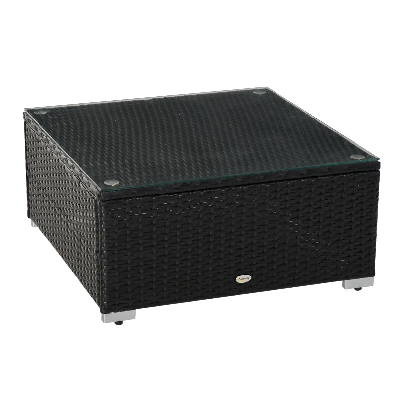 Outsunny 6 Pieces Outdoor PE Rattan Wicker Patio Furniture Sofa Set with Thick Cushions, Deluxe Garden Sectional Couch with Glass Top Table, Black and Dark Blue