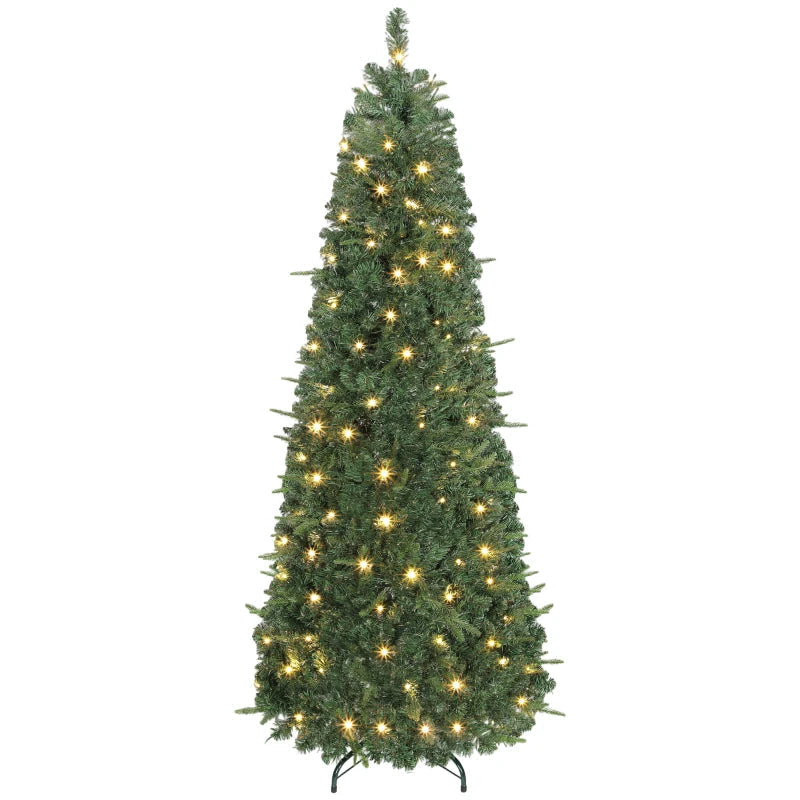 HOMCOM 7FT Prelit Pop Up Artificial Christmas Tree, Collapsible Green Xmas Tree with Warm White LED Lights and Metal Stand