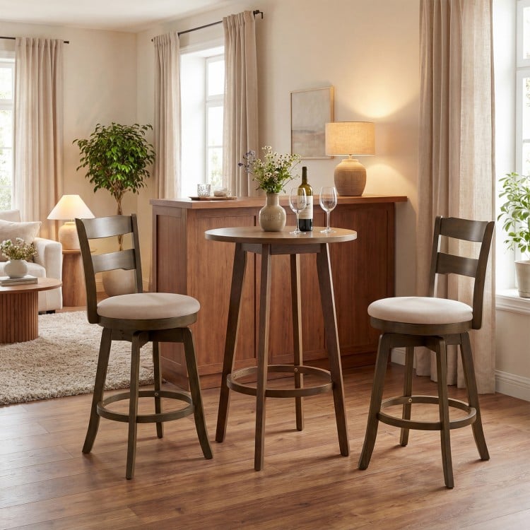 25 Inch Swivel Counter Barstools with Backrest & Upholstered Seat-Set of 2