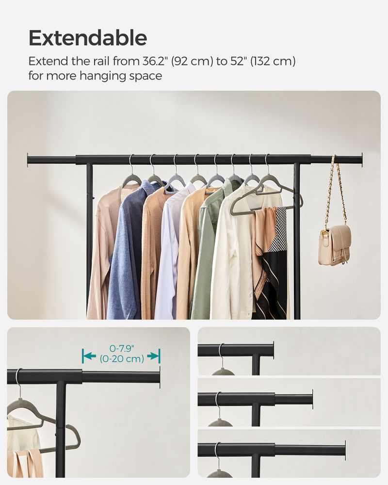 SONGMICS Clothes Rack with Extendable Hanging Rail
