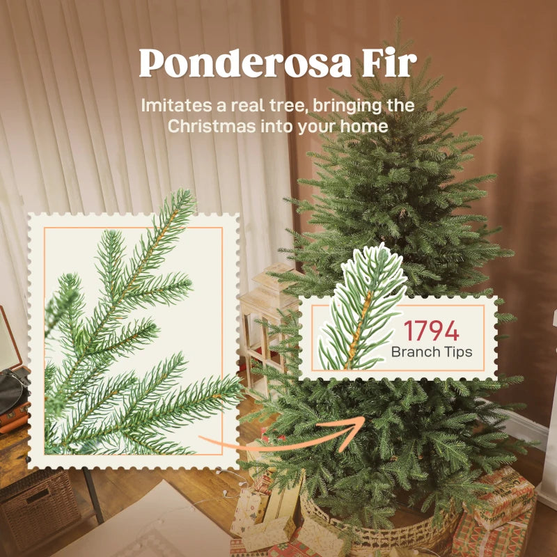 HOMCOM 5ft Artificial Christmas Tree – Dense Realistic Full Ponderosa Fir, Hinged Branches, Easy Assembly