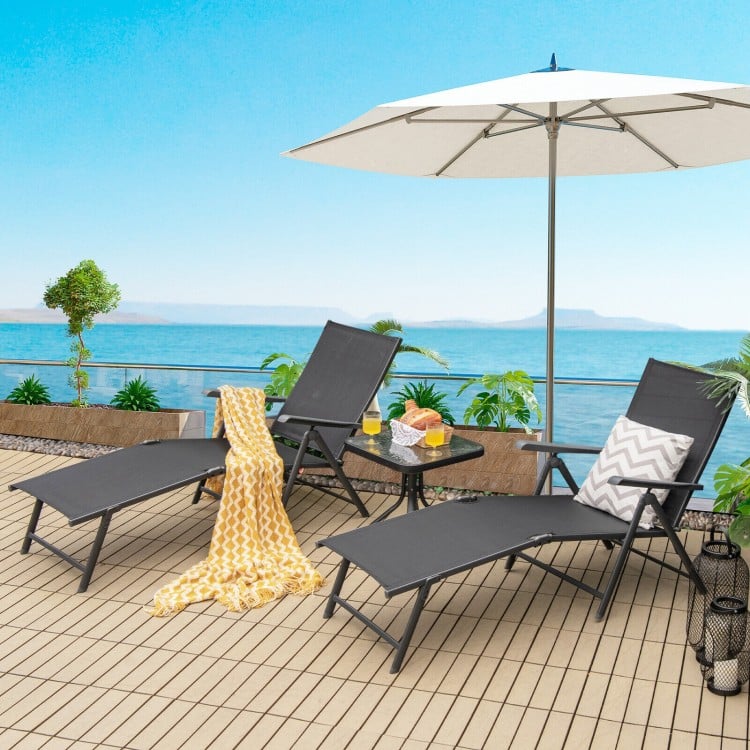 2 Pieces Foldable Chaise Lounge Chair with 2-Position Footrest-Gray