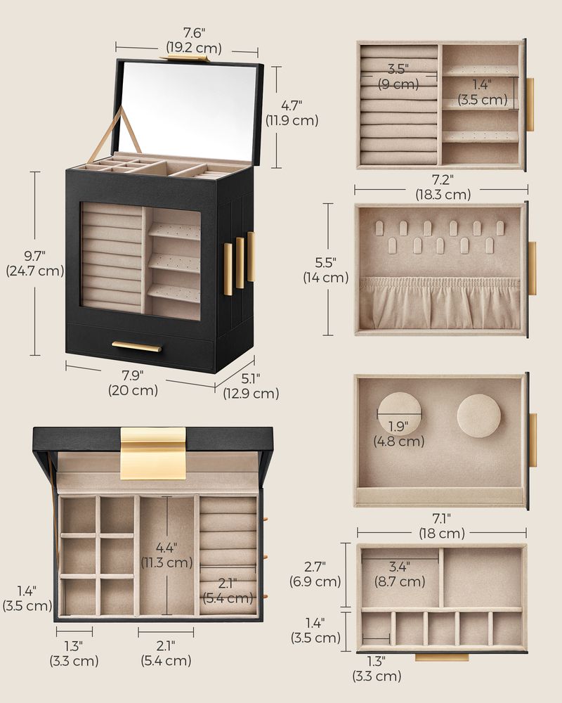 SONGMICS 5-Layer Jewelry Organizer with 3 Side Drawers