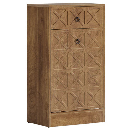 13 Gallons Tilt-Out Trash Can Cabinet with Drawer Wooden Hidden Garbage Bin Organizer for Kitchen Laundry Room Brown