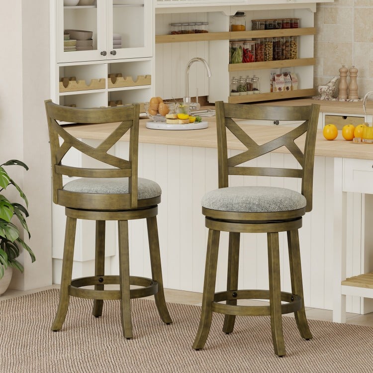 25/30 Inch Swivel Bar Stools Set of 2 with Backrests and Wood Frame-25 inches