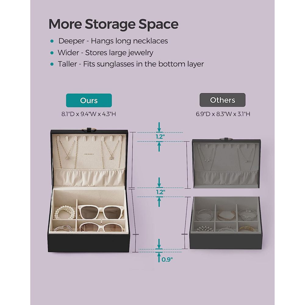 SONGMICS 2-Layer Jewelry Box with Handle and Removable Jewelry Tray