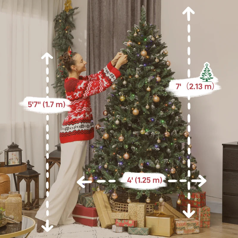 HOMCOM 6ft Frosted Pre-Lit Christmas Tree – Full Spruce with Dual Colour LED Lights, Hinged Design, Easy Assembly