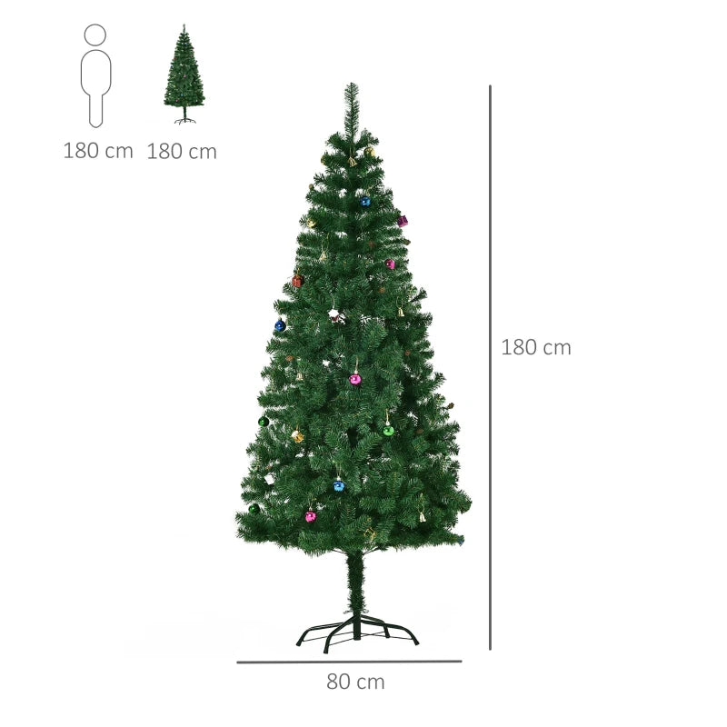 HOMCOM Green Artificial Christmas Tree with Ornaments, Holiday Xmas Decoration for Home, Office & Party