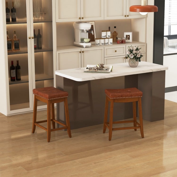 25/29 Inch Set of 2 Upholstered PU Leather Bar Stools with Saddle Seat-25 inches
