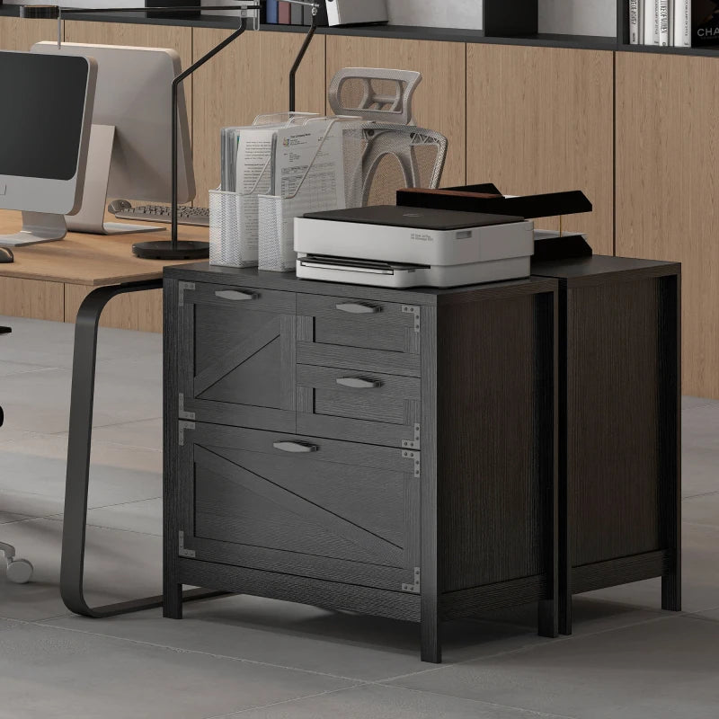 Lateral Filing Cabinet, Farmhouse File Cabinet with 4 Drawers, Fit Letter/A4/Legal Hanging Files, Black Wood Grain