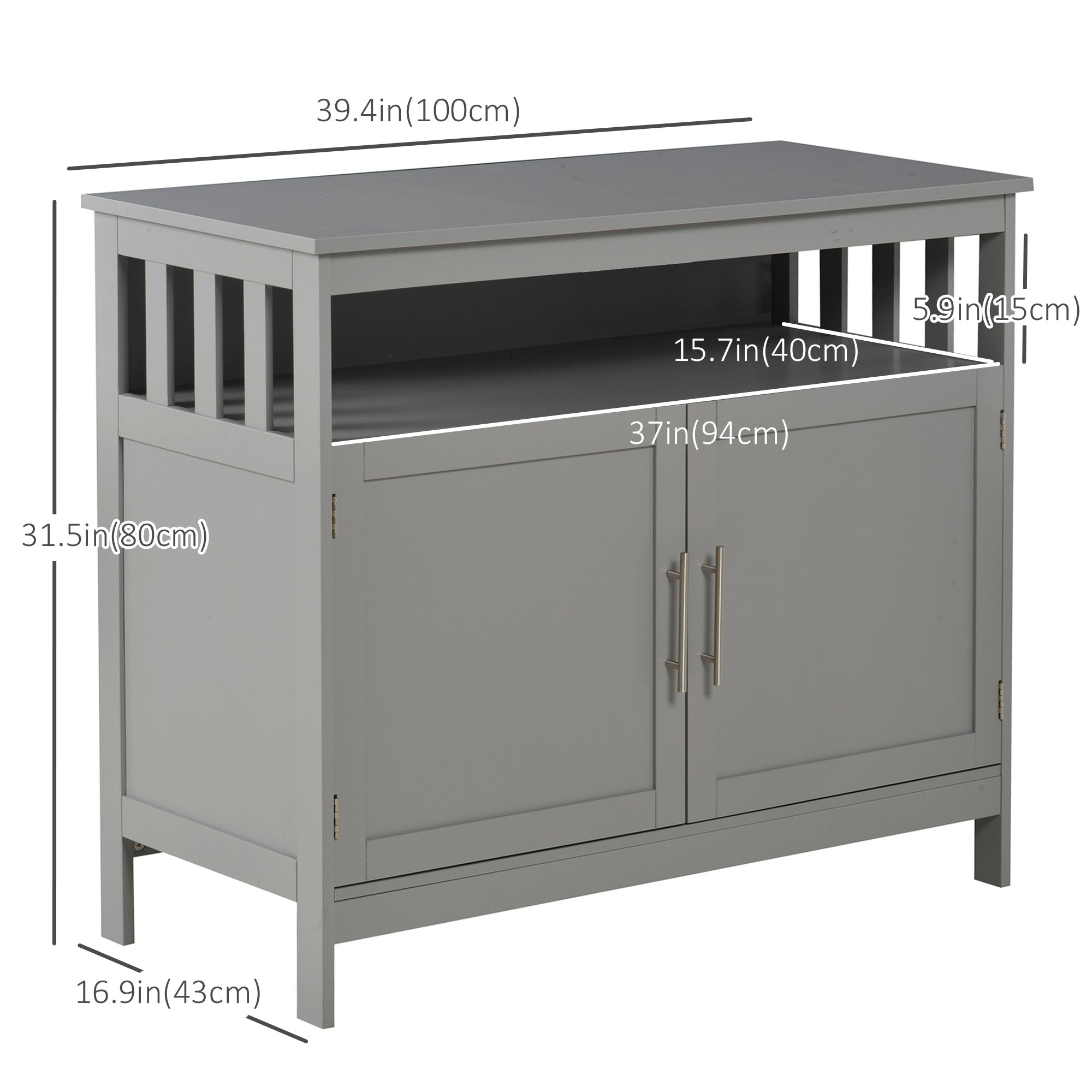 HOMCOM Wooden Storage Console: Kitchen Sideboard Bar Cabinet, Buffet Cabinet with 2-Level Cabinet and Open Shelf, Light Grey