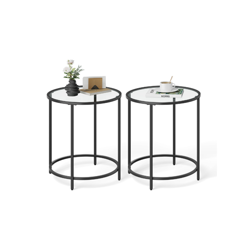 VASAGLE Glass Round Side Table with Metal Frame