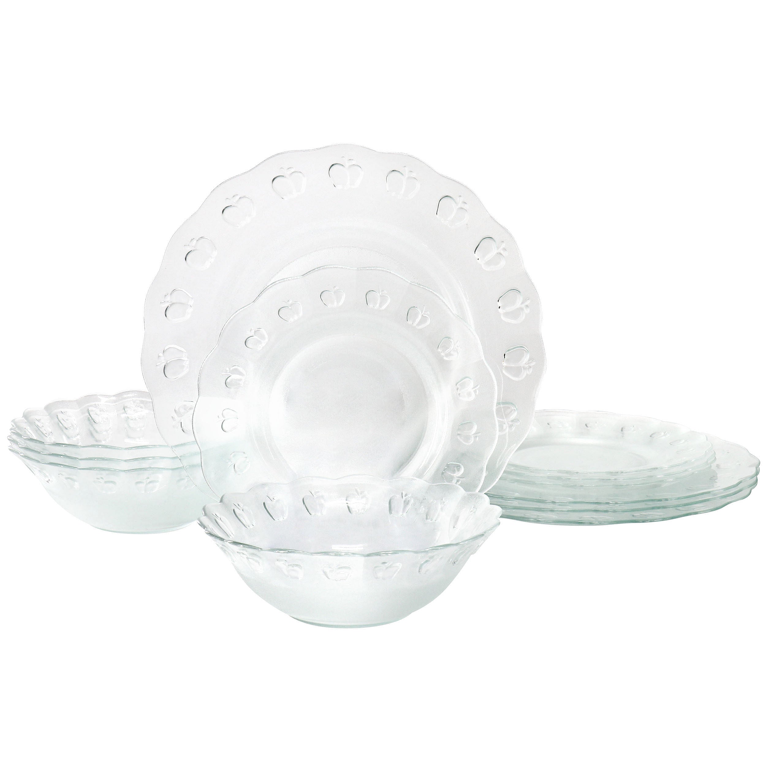 Gibson Home 12 Piece Apple Delight Textured Glass Dinnerware Set in Clear - Free Shipping