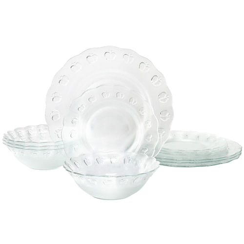 Gibson Home 12 Piece Apple Delight Textured Glass Dinnerware Set in Clear - Free Shipping