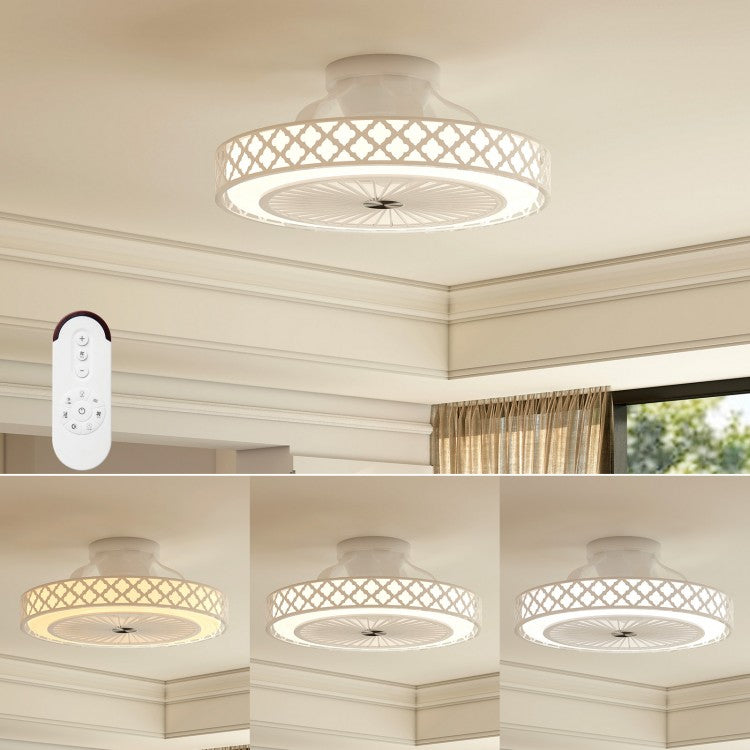 19" Low Profile LED Ceiling Fan with Remote Control, Dimmable Light & Reversible DC Motor – White