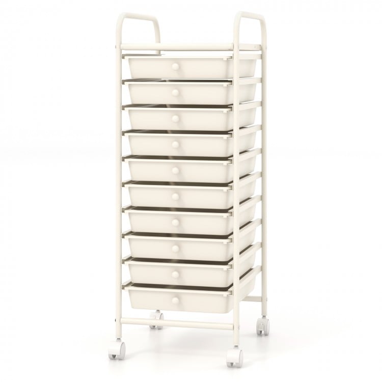 10 Drawer Rolling Storage Cart Organizer with 4 Universal Casters-White