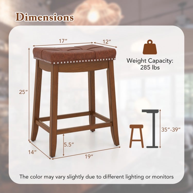 25/29 Inch Set of 2 Upholstered PU Leather Bar Stools with Saddle Seat-25 inches