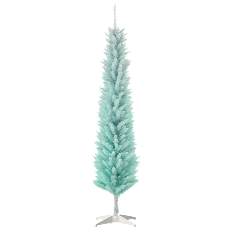 HOMCOM Pencil Christmas Tree, Slim Artificial Xmas Tree in Deep Blue & Mint, Skinny Holiday Decoration for Home & Office