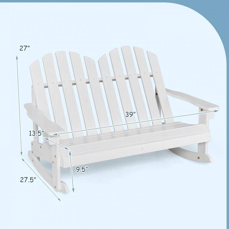 2 Person Adirondack Rocking Chair with Slatted seat-White