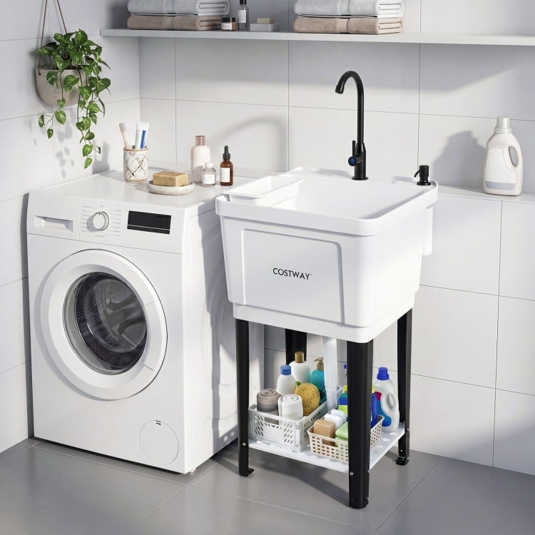 14.5 Gal/21.1 Gal Utility Sink Laundry Tub with Rotating Faucet and Adjustable Legs