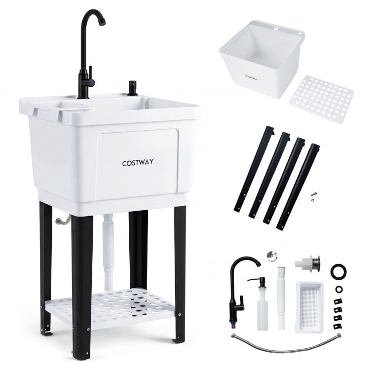 14.5 Gal/21.1 Gal Utility Sink Laundry Tub with Rotating Faucet and Adjustable Legs