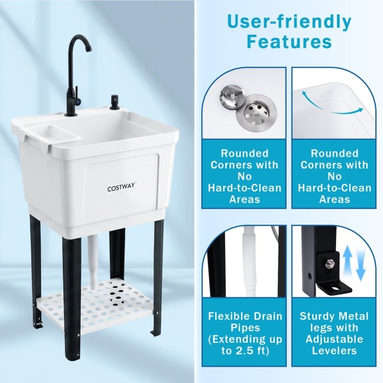 14.5 Gal/21.1 Gal Utility Sink Laundry Tub with Rotating Faucet and Adjustable Legs