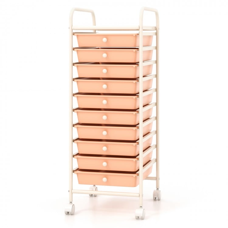 10 Drawer Rolling Storage Cart Organizer with 4 Universal Casters-Cherry