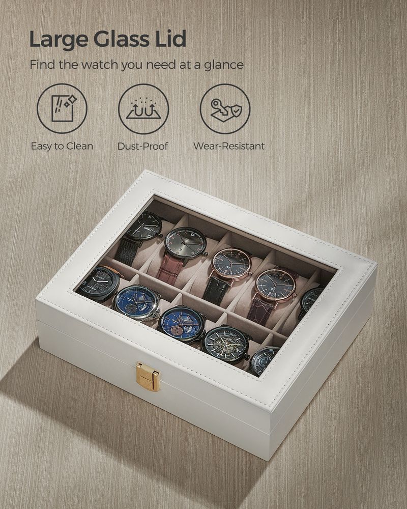 SONGMICS 10-Slot Watch Case with Large Glass Lid