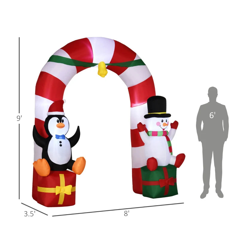HOMCOM 9FT Inflatable Christmas Archway with Santa Claus & Snowman, Outdoor Blow Up Decoration with LED Lights