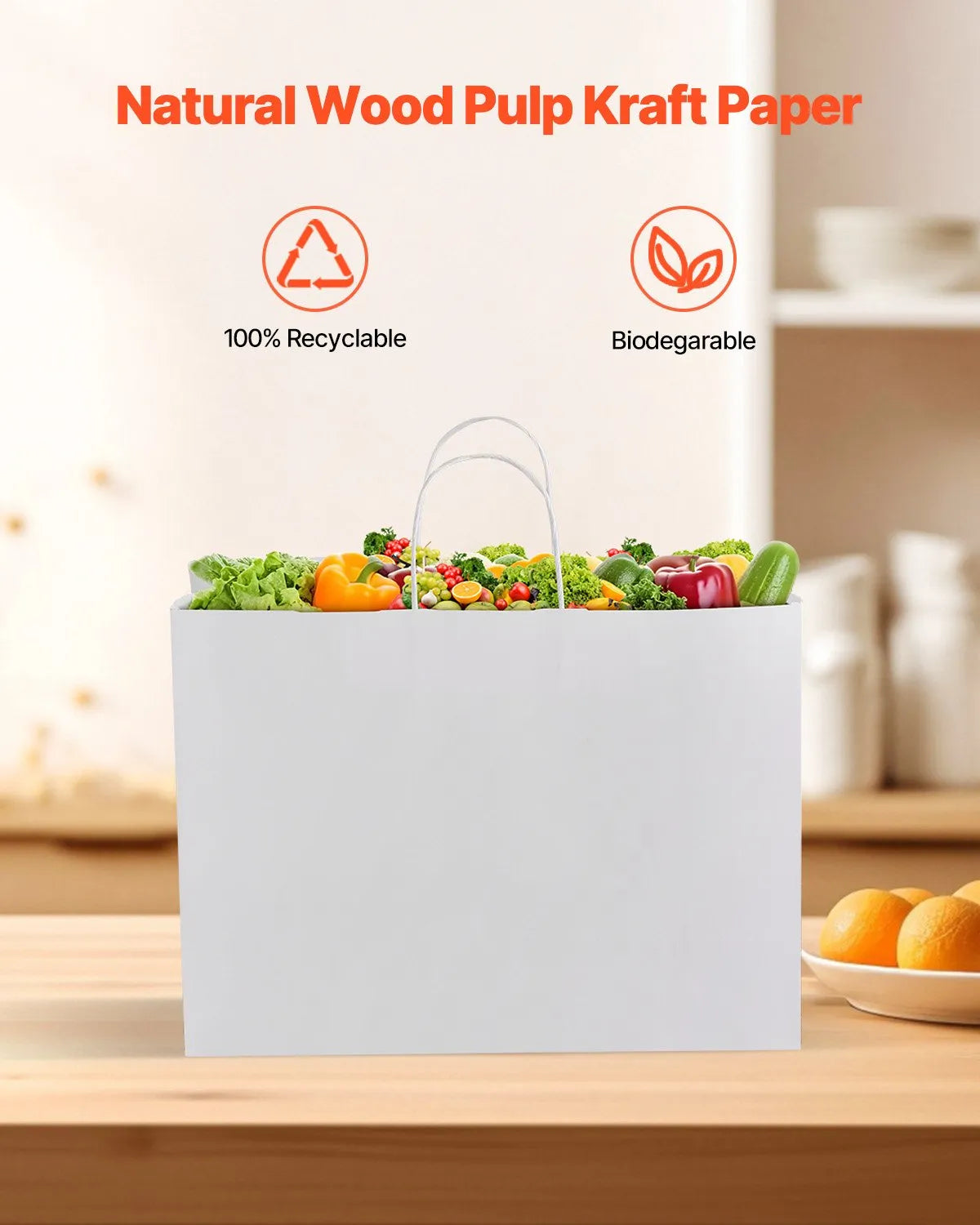 VEVOR Kraft Paper Bags with Handles – Large Eco-Friendly Bags