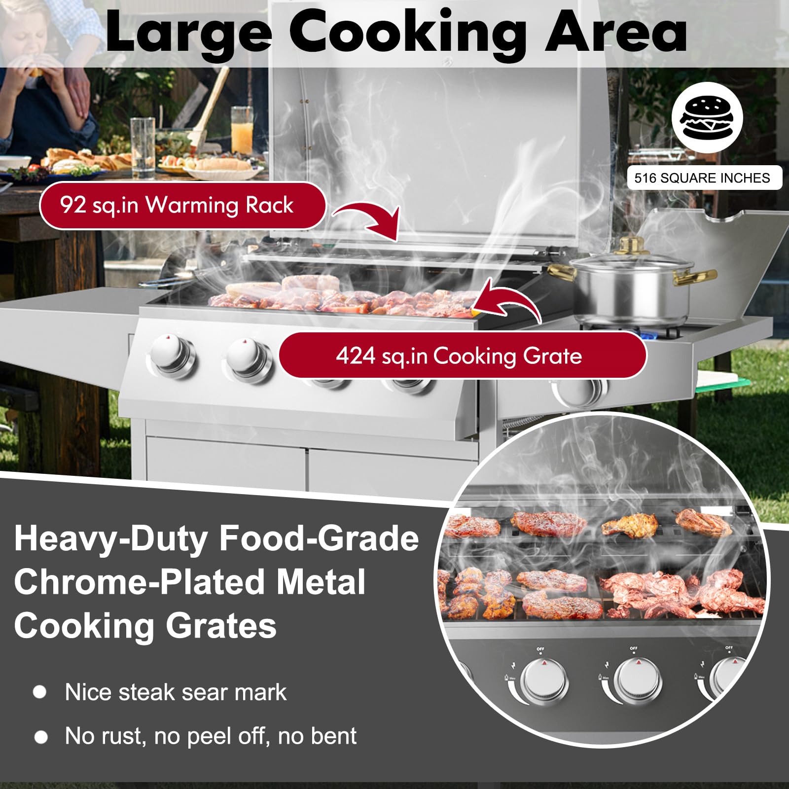 Giantex 4-Burner Propane Gas Grill with Side Burner