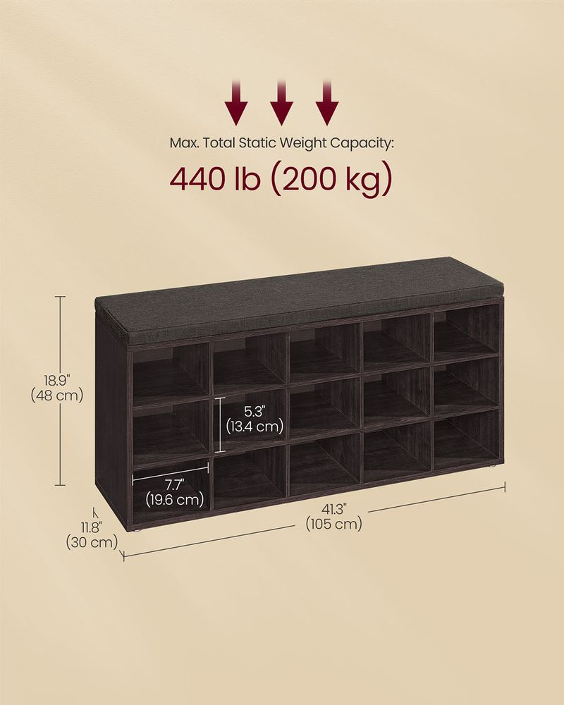 VASAGLE Shoe Bench with Cushion,15 Compartments
