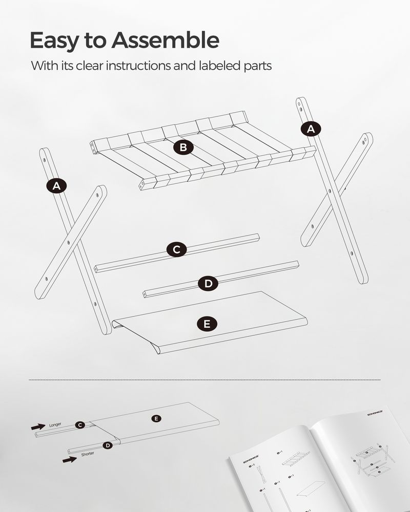 SONGMICS Folding Suitcase Stand with Storage Shelf