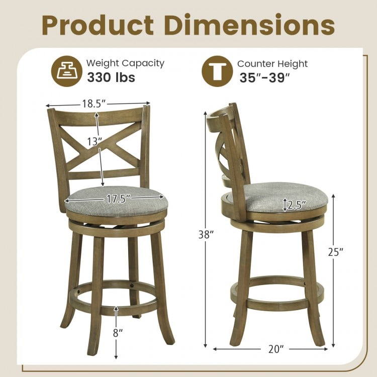 25/30 Inch Swivel Bar Stools Set of 2 with Backrests and Wood Frame-25 inches