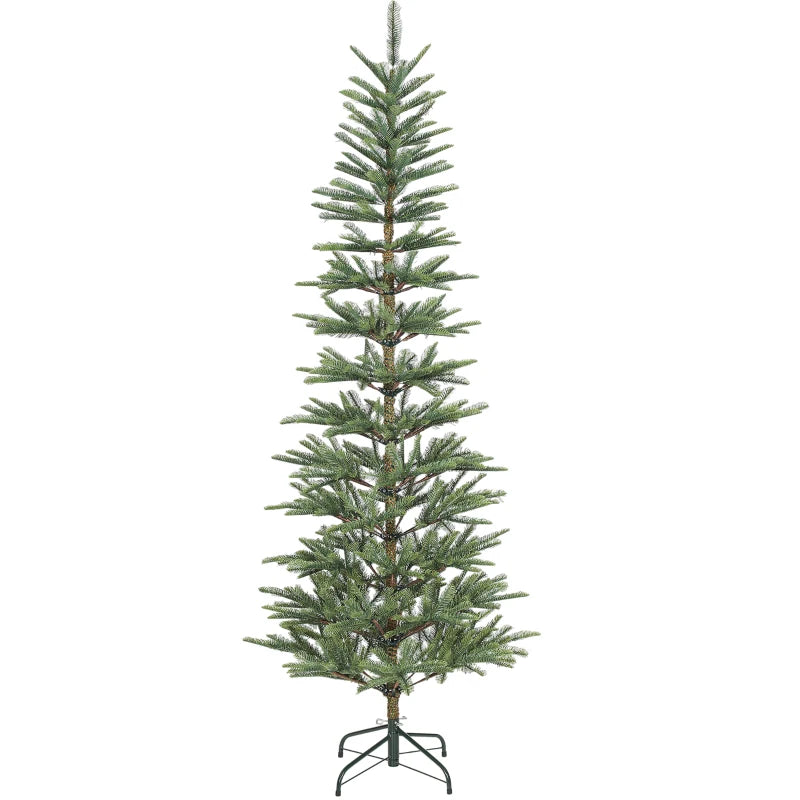 HOMCOM 7ft Artificial Fir Pencil Christmas Tree – Hinged Xmas Tree with 646 Branch Tips & Metal Stand, Easy Assembly, Green