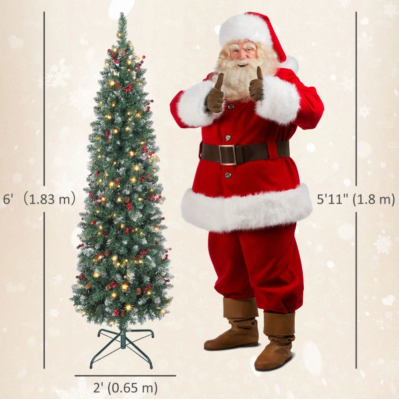 HOMCOM 5FT Prelit Pencil Christmas Tree with LED Lights, Slim Silver Glitter Xmas Tree with Dense Branches & 8 Lighting Modes