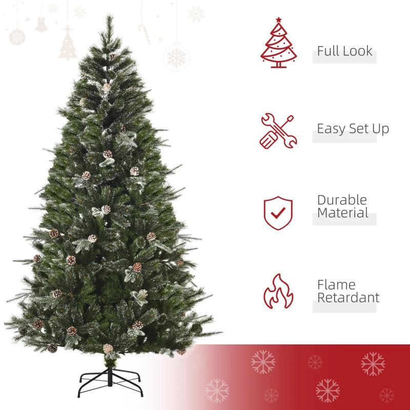 HOMCOM Artificial Christmas Snow Pine Tree with Automatic Open, Pinecones, Green Holiday Home Decoration