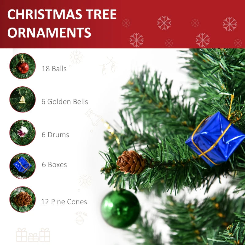HOMCOM Green Artificial Christmas Tree with Ornaments, Holiday Xmas Decoration for Home, Office & Party