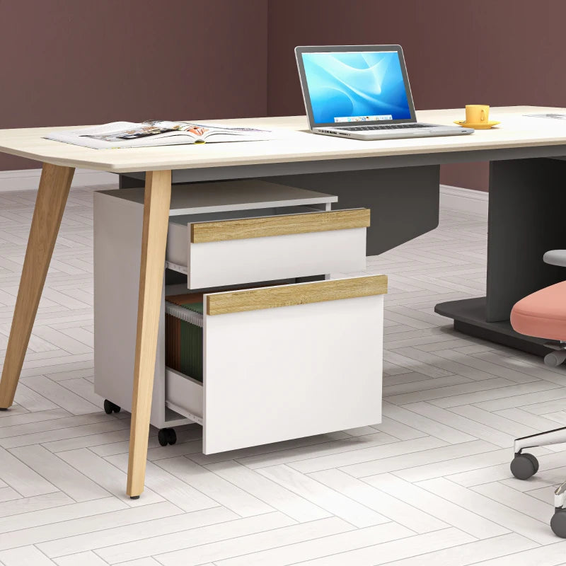 Mobile Filing Cabinet with 2 Drawers, Office Storage Cabinet with 5 Wheels, White Wood Grain
