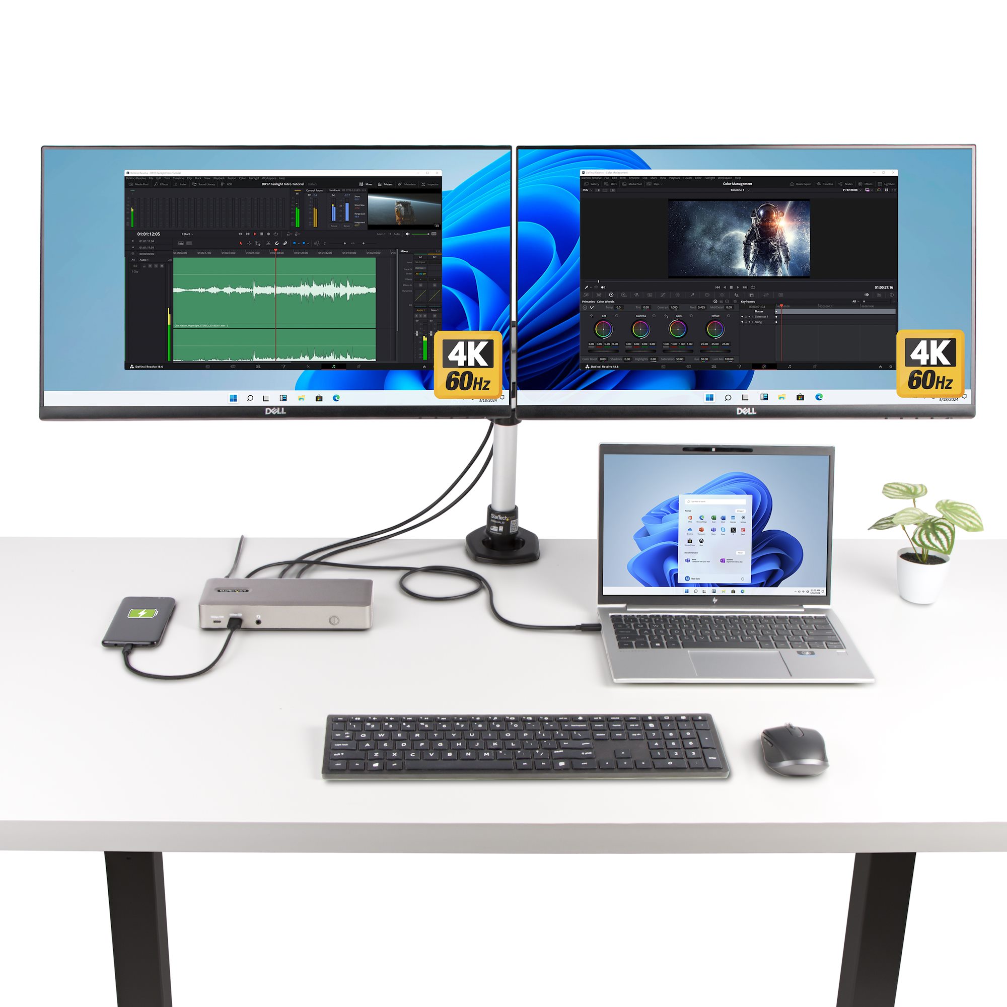 Triple-Monitor USB4 Docking Station, 4K 60Hz HDMI or DisplayPort, 100W Laptop Charging, 2.5GbE, USB-C Multi-Monitor Dock, Driverless