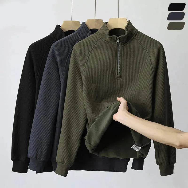 Autumn Winter half zip Stand-collar Fleece Sweatshirt Pullover tops for men