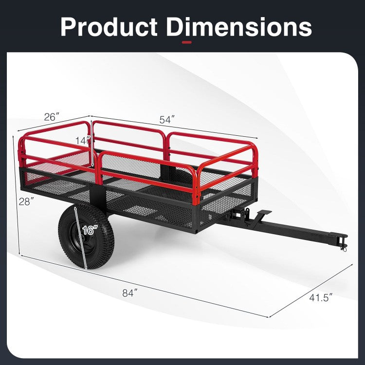 1540 LBS Heavy-Duty Dump Cart Trailer – 17.6 Cu. Ft. Utility Trailer with 16" Pneumatic Tires