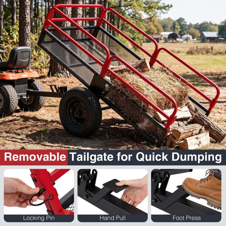 1540 LBS Heavy-Duty Dump Cart Trailer – 17.6 Cu. Ft. Utility Trailer with 16" Pneumatic Tires